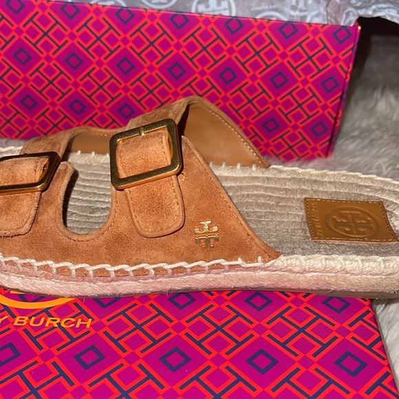 Tory Burch Two Suede Band Flat Espadrilles Slides - Picture 6 of 15